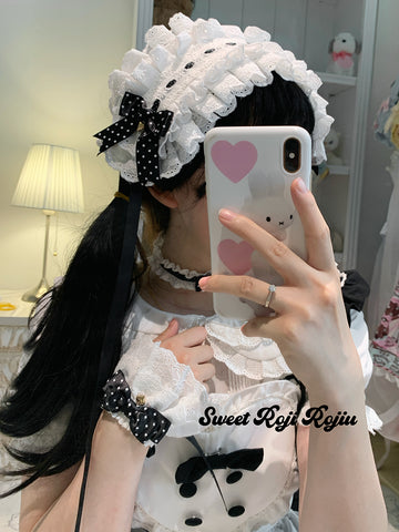 Handmade Japanese polka dot big bow lace headband