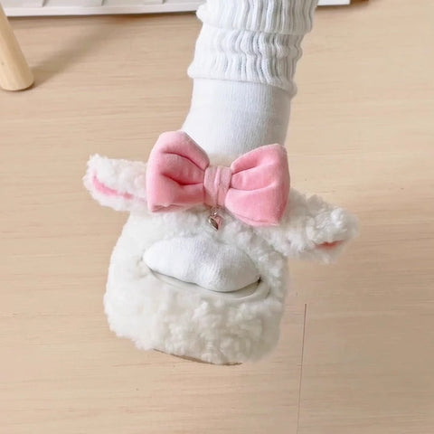 Original design cute bow plush thick-soled slippers