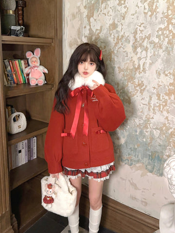 Bobon21 Sweetheart Sauce Large Fur Collar Coat