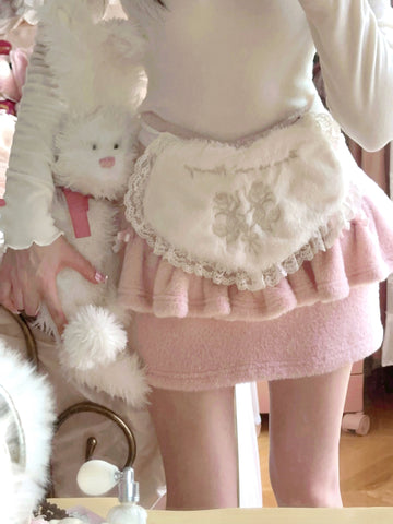 Bobon21Snow plush warm slim lace short skirt