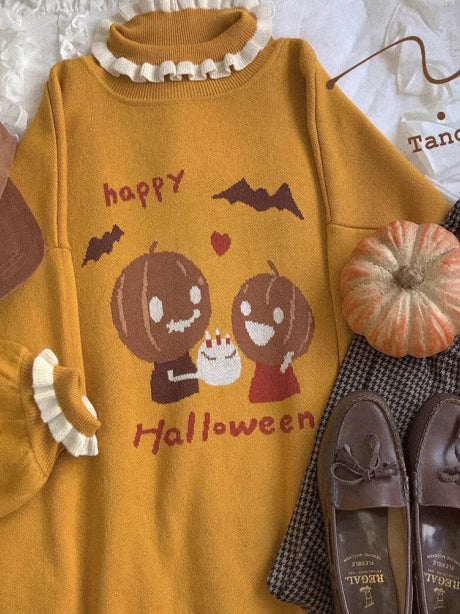 Halloween Japanese cute lace lantern sleeve sweater