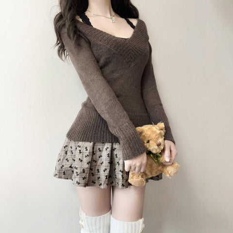 Vintage Fall/Winter Sweater Collection V-Neck Sweater Set