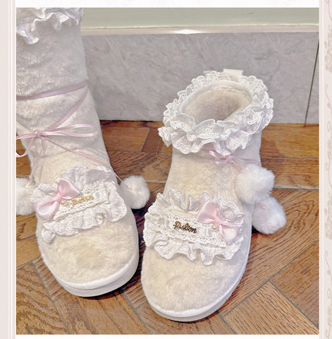 Marshmallow pinkyo sweet winter plush snow boots