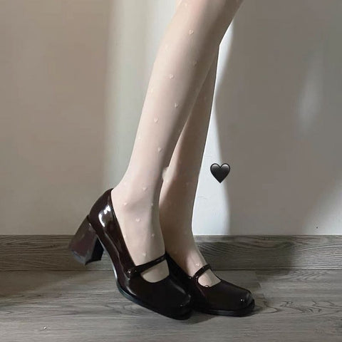 Black Patent Leather French Style Small Shoes New Chunky Heel Retro Mary Jane Shoes High Heels - Jam Garden