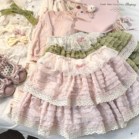 sleepingdoll Cake Layered Lace Retro High Waist Skirt