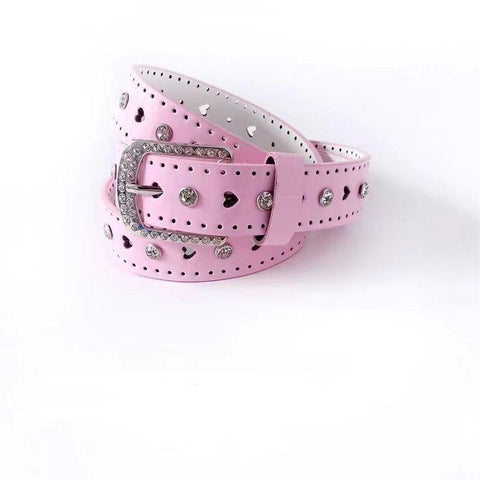 Diamond Pink Belt Dopamine Girl With Fashion Personality Hot Girl Belt Niche Y2k Sweet Cool Belt - Jam Garden