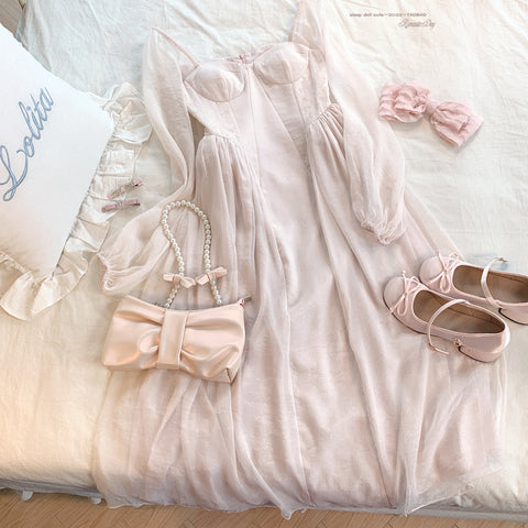 Sleepingdoll POSHEPOSE Light pink dress with fishbone lace
