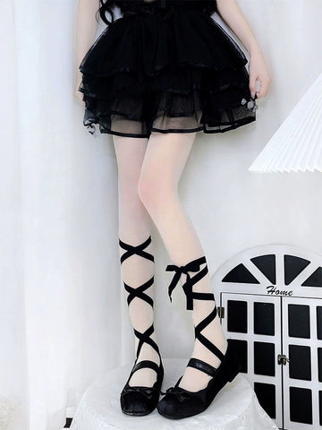 Ballet Style Lace Cross Strap Lolita Socks