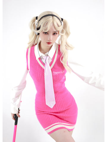 Original Pink Spice Girls Barbie Knitted Vest Sweater Dress for Spring and Summer - Jam Garden