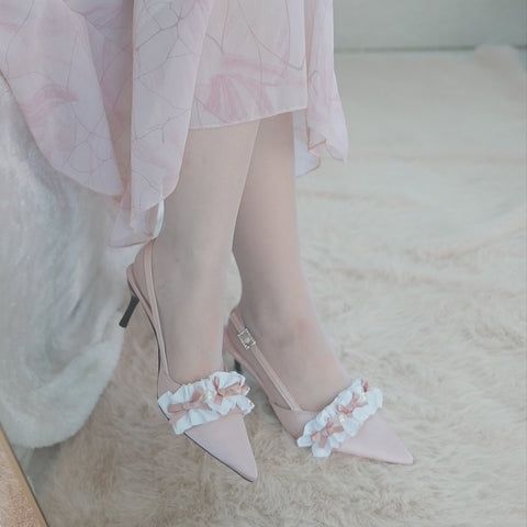 Gorgeous and elegant high heels bow pink girl daily high heels