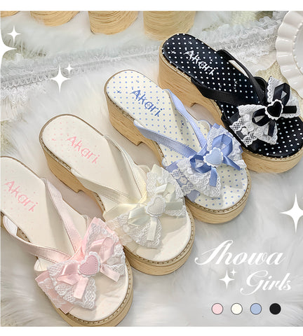 Japanese style bow thick-soled slippers