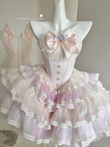 POSHEPOSE pink bow skirt suit
