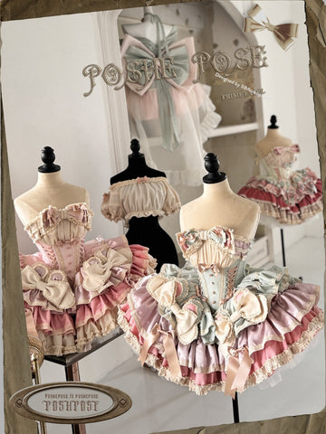 POSHEPOSE Girls Garden Party Princess Style Cute Bow Skirt Set