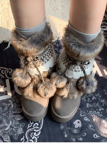 women's thick sole fur snow boots