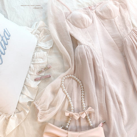 Sleepingdoll POSHEPOSE Light pink dress with fishbone lace
