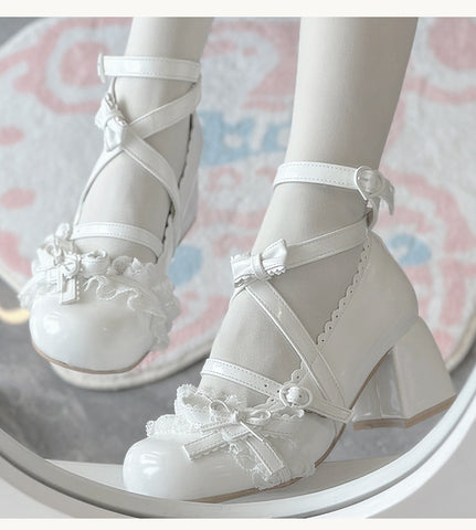 Cute doll-like mid-heel lace sweet Mary Jane