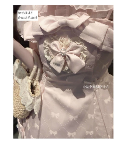 Bow Tie Dress Jacquard Lace Dress