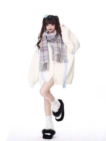 Korean Version Of The Stars Wear Rope Tassel Sweater Cardigan Niche Lazy All-Match Knitted Jacket - Jam Garden