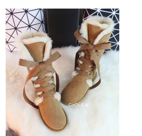 Australian sheepskin fur snow boots women's high boots