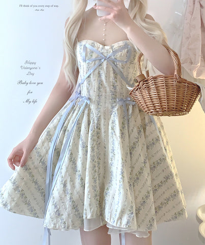 sleepingdoll Cotton Vintage Print Soft Bow Dress