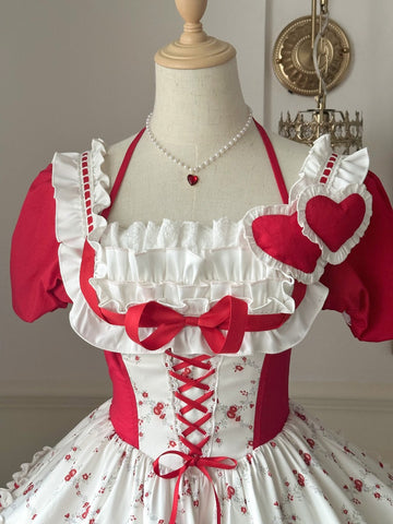 Sweetheart Diary Spring Feeling Red and White Floral Love Heart Girl Cake Dress