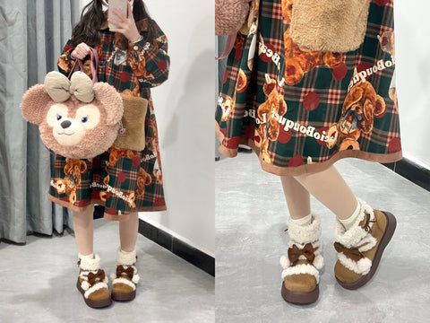 Round toe warm short tube cute snow boots cotton shoes lolita shoes winter