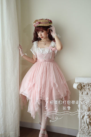 Lolita Large Square Neck Pink Rose Daily Dress