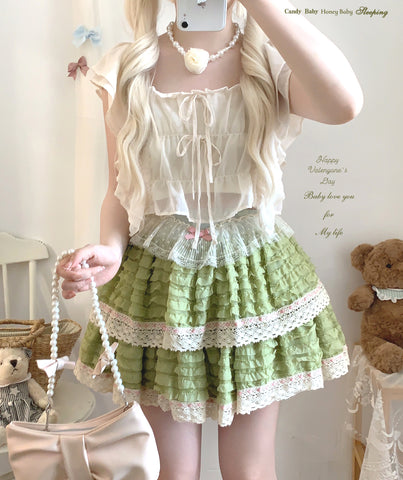 sleepingdoll Cake Layered Lace Retro High Waist Skirt