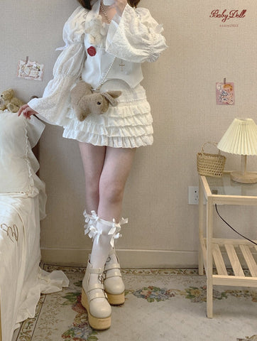 Heart Pendant Layered Cake Bottom Slim Skirt Short Skirt (Five Colors) - Jam Garden