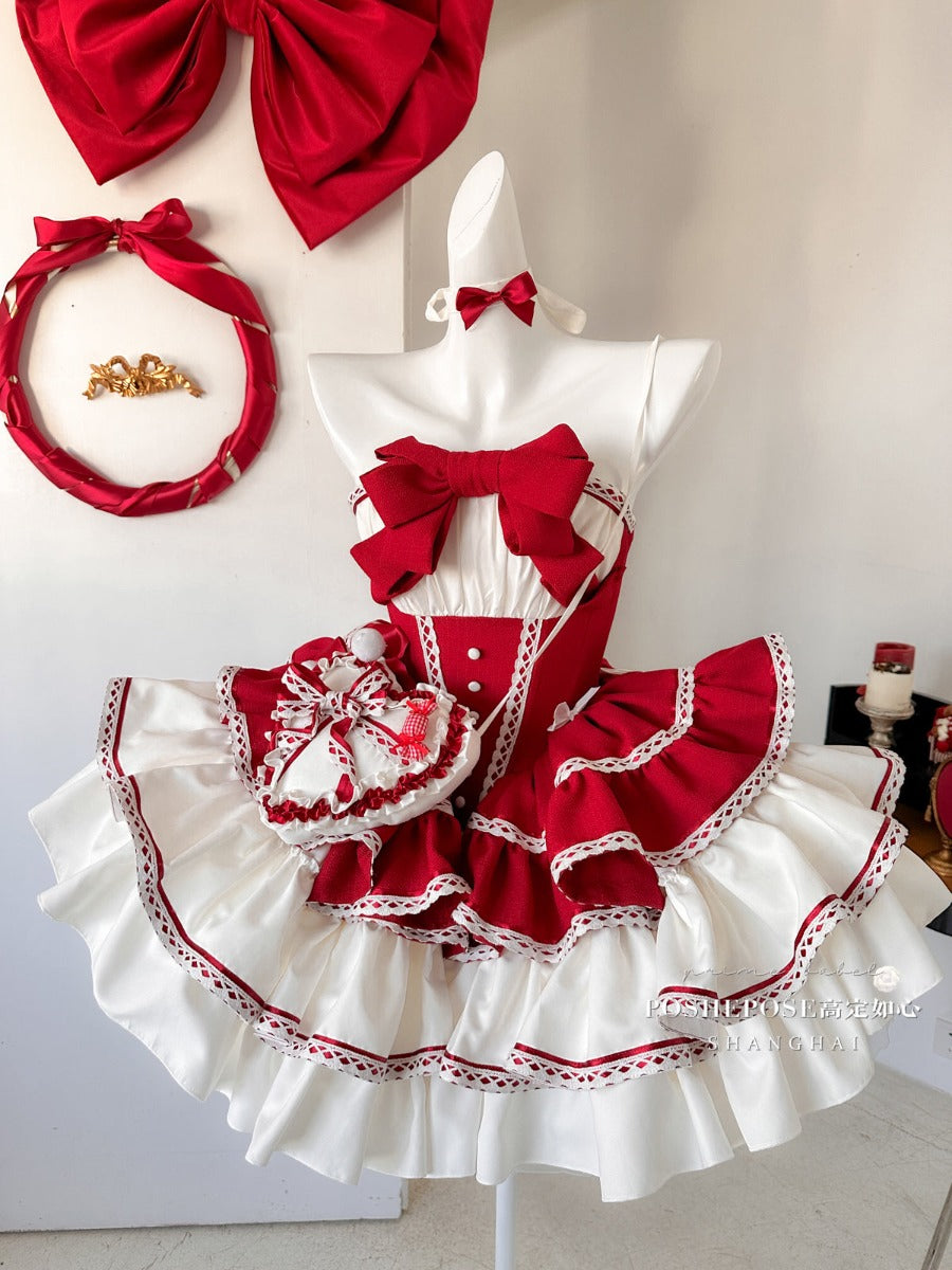 New Year Red Breast Wrapped Dress New Puffy Princess Dress