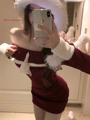 One shoulder knitted Christmas battle dress sexy dress