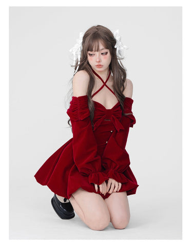 Christmas and New Year Halter One Shoulder Long Sleeve Dress Autumn And Winter
