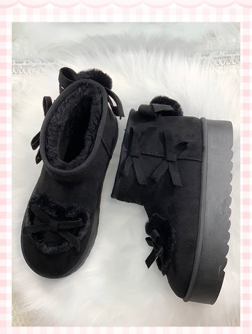 Fluffy Heart Knot Low-top Thick-soled Snow Boots