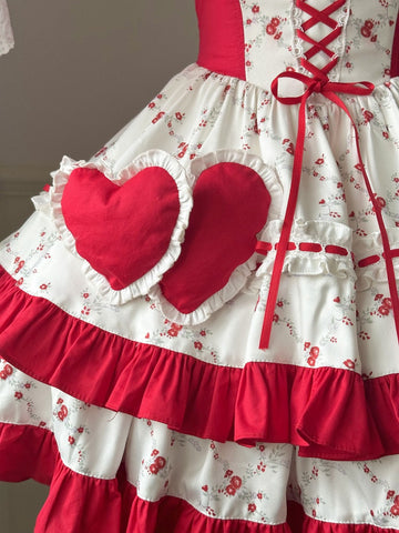 Sweetheart Diary Spring Feeling Red and White Floral Love Heart Girl Cake Dress