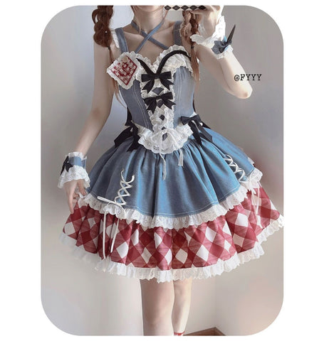 Sweetheart denim design lolita lace suspenders lolita sweet dress