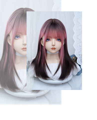 Fashion personality gradient medium long hair JK full head cover