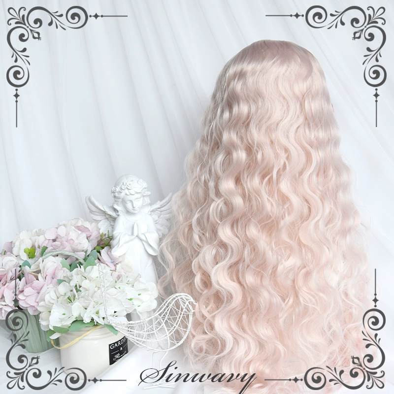 Light Pink Woolly Curls Lolita Bangs Long Wig