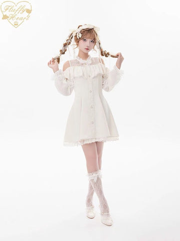 Off-shoulder lace dress Japanese girlish style