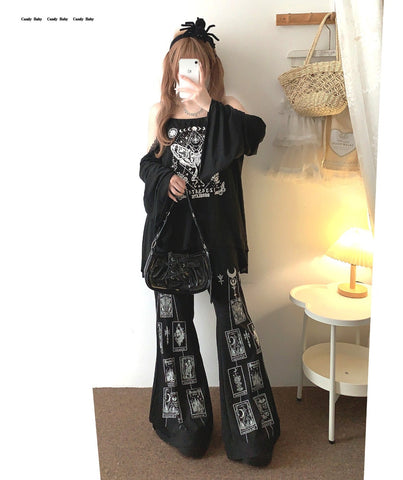 Sleepingdoll Dark style witchy flared trousers casual trousers