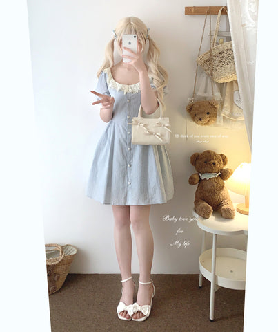 sleepingdoll Lace Cotton Soft Square Neck French Style Dress