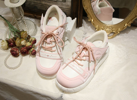 Original sweet color block round toe bow wing sneakers