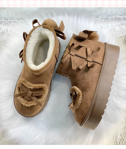 Fluffy Heart Knot Low-top Thick-soled Snow Boots