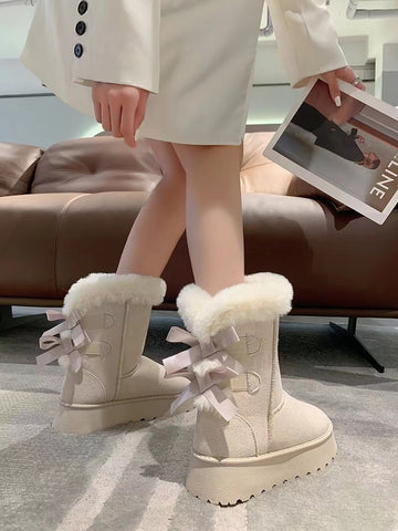 Sweetheart Girl Cute Bow Snow Boots For Women Winter Plus Velvet