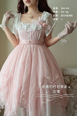 Lolita Large Square Neck Pink Rose Daily Dress