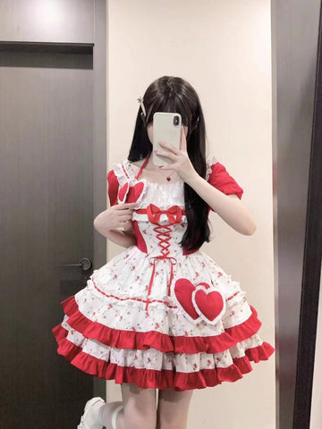 Sweetheart Diary Spring Feeling Red and White Floral Love Heart Girl Cake Dress