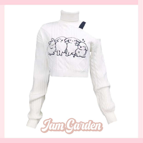 American Sweater Niche Pink Destructive Embroidery Strapless Short Knitwear - Jam Garden