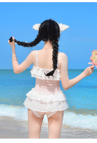 Sweet bow student slim one-piece swimsuit