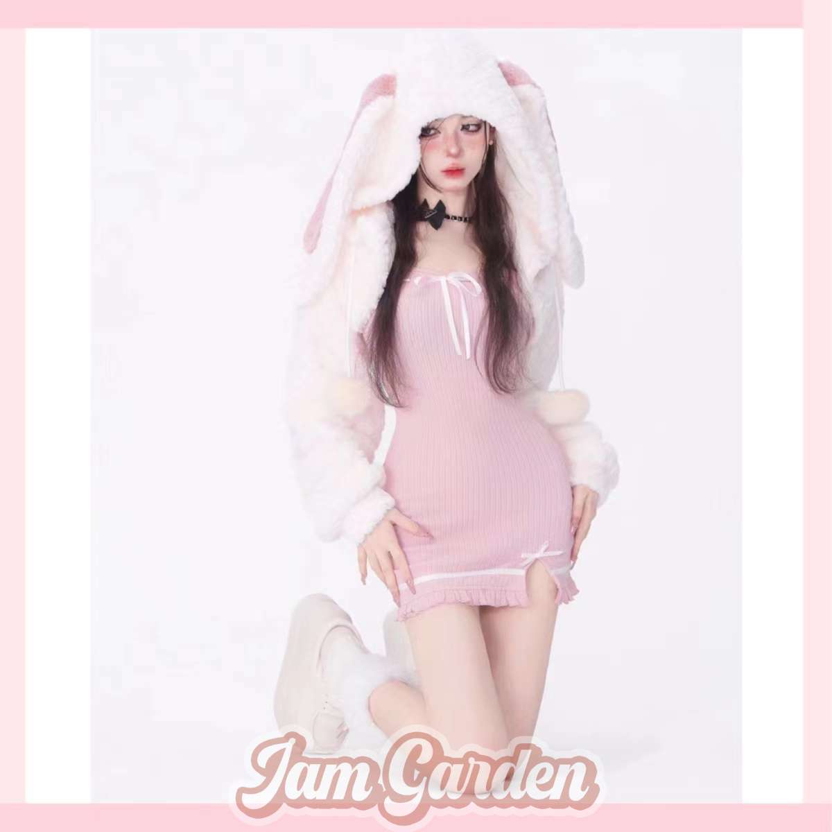 Pink Rabbit Ear Suit Women Bag Hip Slim Dress Autumn And Winter New Vest Jacket - Jam Garden