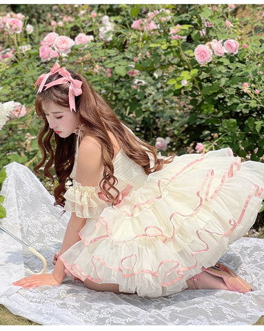 Lolita Ballet Bow Sweet Three-dimensional Flower Dress - Jam Garden
