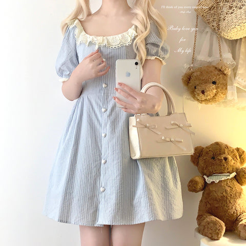 sleepingdoll Lace Cotton Soft Square Neck French Style Dress